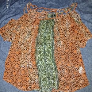 Heart Soul Orange Graphic Blouse Short Sleeve Relaxed